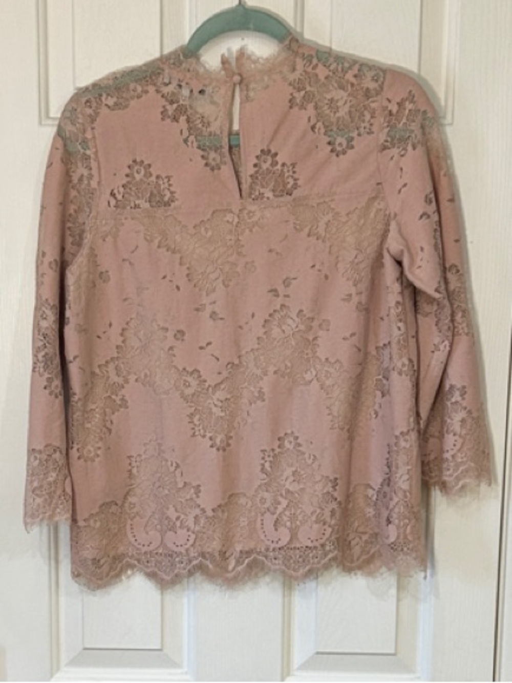 Heartloom Dusty Rose Floral Lace Illusion Neckline Top - Size S - Picture 3 of 8